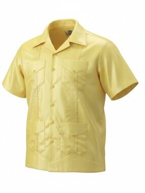 The Genuine Haband Guayabera Shirt Yellow Casual Summer 4 Pocket Sz L